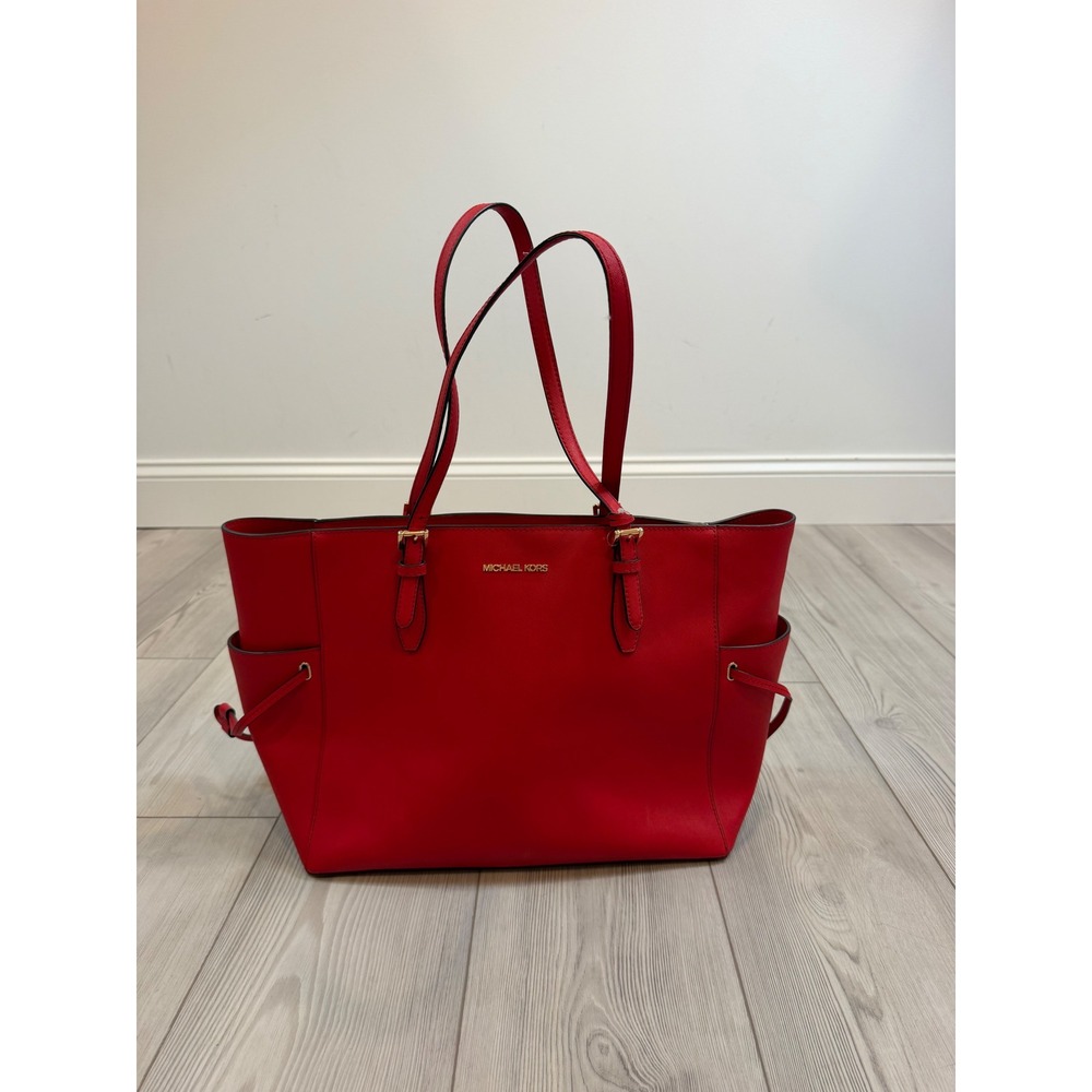 Michael Kors Gilly large Saffiano leather tote bag red drawstring side pockets